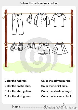 Color the picture - dry clothes in the sun Vector Illustration