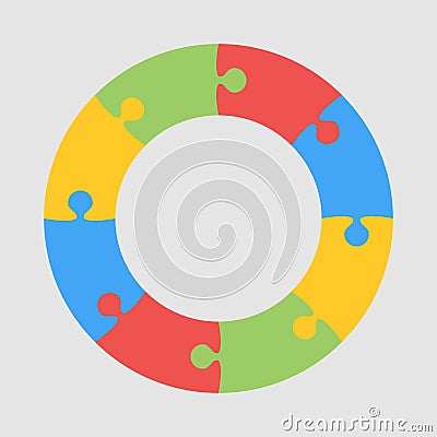 Eight Pieces Puzzle Circle of Infographic Jigsaw. Vector Illustration