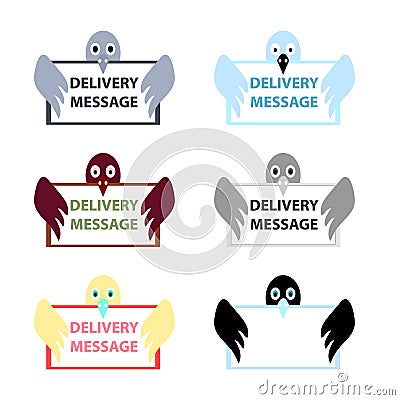 Color pigeons with card delivery message on white background Vector Illustration