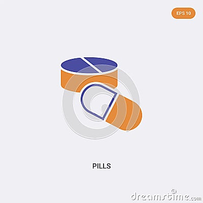 2 color pills concept vector icon. isolated two color pills vector sign symbol designed with blue and orange colors can be use for Vector Illustration