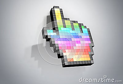 Color pixel hand cursor computer mouse. Stock Photo