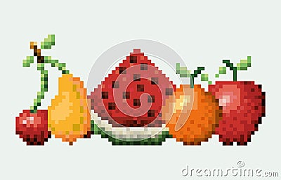 Color pixelated set collection fruits Vector Illustration