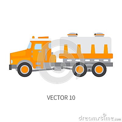 Color plain vector icon construction machinery truck tank. Industrial style. Corporate cargo delivery. Commercial Vector Illustration