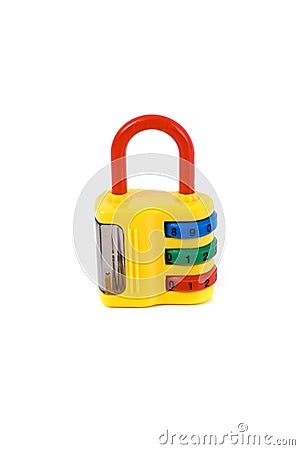 Color plastic closed padlock isolated Stock Photo