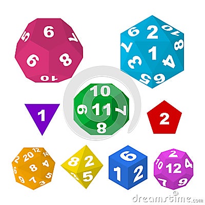 Color Polyhedron Dice with Numbers. Vector Vector Illustration