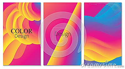 Color Poster. 3d Wave. Cover Set. Fluid Flow Vector Illustration