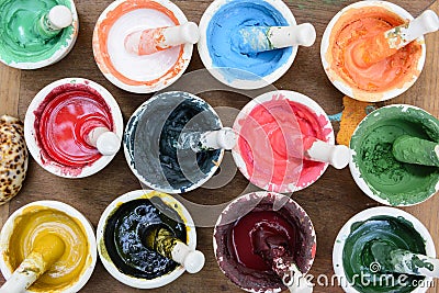 The color powder in the mortar Stock Photo