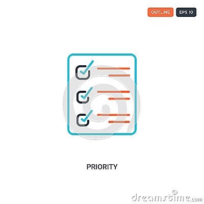 2 color Priority concept line vector icon. isolated two colored Priority outline icon with blue and red colors can be use for web Vector Illustration