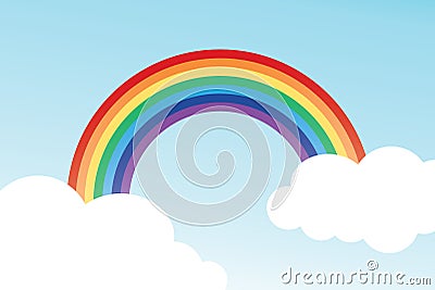 Color rainbow with clouds and sky Vector Illustration