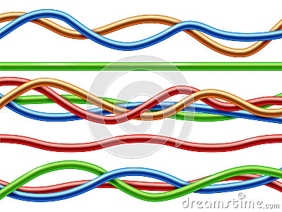 Color realistic flexible cables collection Vector Illustration