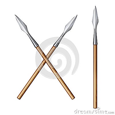 Color realistic image of two crossed spears isolated on a white Vector Illustration