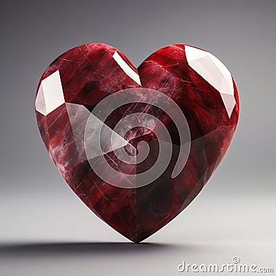 The color red: a heart-shaped stone, diamond-cut in the middle Stock Photo