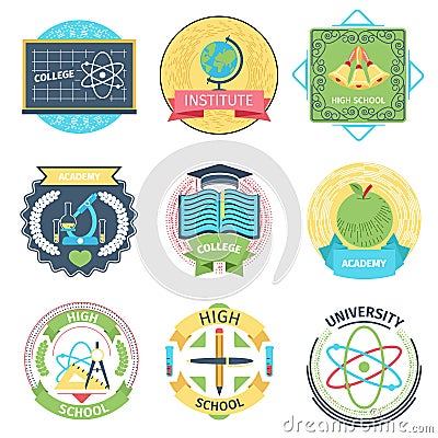 Color retro high school, university and academy Vector Illustration