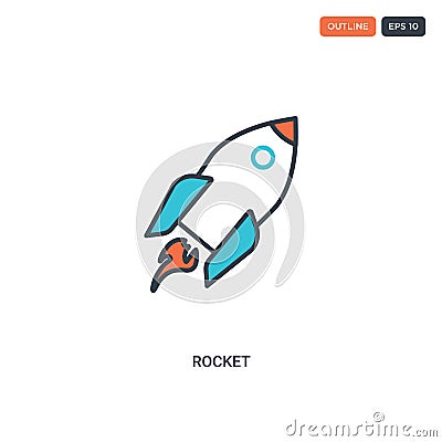 2 color Rocket concept line vector icon. isolated two colored Rocket outline icon with blue and red colors can be use for web, Vector Illustration