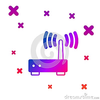 Color Router and wi-fi signal icon isolated on white background. Wireless ethernet modem router. Computer technology Vector Illustration