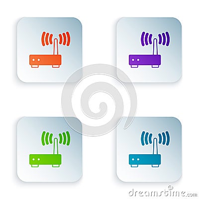 Color Router and wi-fi signal icon isolated on white background. Wireless ethernet modem router. Computer technology Stock Photo