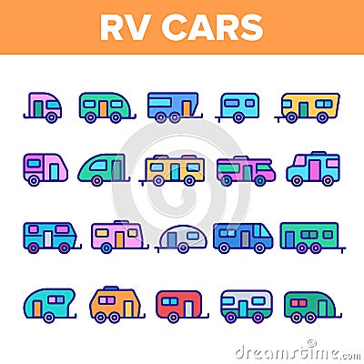 Color Rv Camper Cars Vehicle Icons Set Vector Vector Illustration