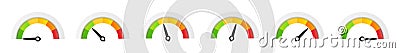 Color scale with arrow from red to green. The measuring device icons set. Sign tachometer, speedometer, indicators. Vector Illustration