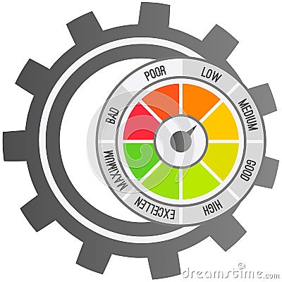 Color scale with arrow from red to green. Measuring device tachometer, speedometer, indicators Vector Illustration