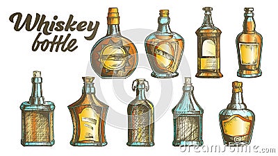 Color Scotch Whisky Bottle Set Vector Vector Illustration