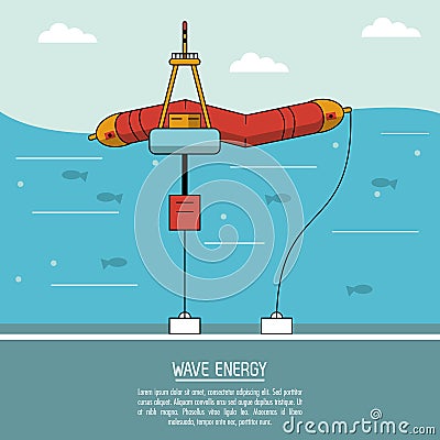 Color sea landscape background alternative energy source wave station Vector Illustration