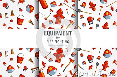 Color seamless pattern firefighter equipment. Flat icon background. Vector Illustration