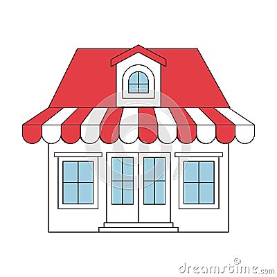 Color sections silhouette of store with awning and attic Vector Illustration