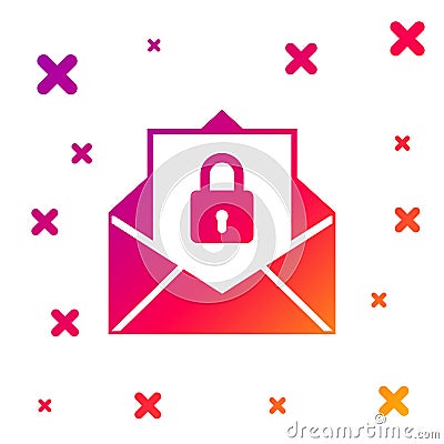 Color Secure mail icon isolated on white background. Mailing envelope locked with padlock. Gradient random dynamic Vector Illustration