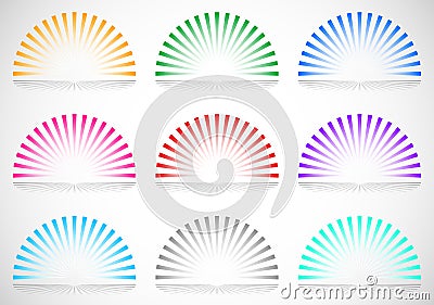 6 color semi circle starburst / sunburst elements Vector Illustration