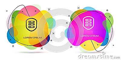 Color Server with shield icon isolated on white background. Protection against attacks. Network firewall, router, switch Vector Illustration