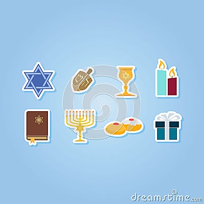 color set with hanukkah symbol icons Vector Illustration