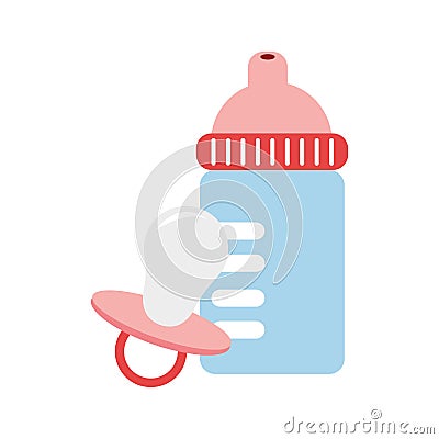 Color silhouette with baby bottle and pacifier Vector Illustration