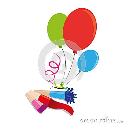 Color silhouette with balloons and party blower Vector Illustration