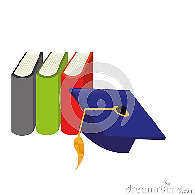 Color silhouette with books and graduation hat Vector Illustration