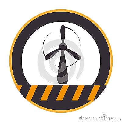 Color silhouette circle with warning lines with wind turbine Vector Illustration