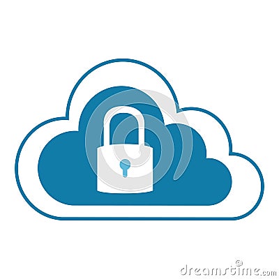 Color silhouette with cloud service with padlock Vector Illustration