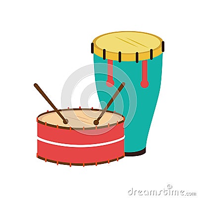 Color silhouette with drum and drum stick Vector Illustration