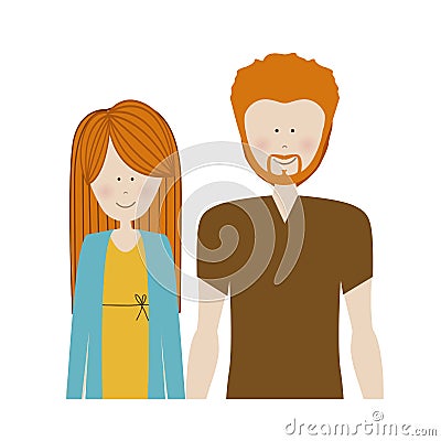 color silhouette half body with couple redhead and man with beard Cartoon Illustration