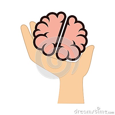 Color silhouette with hand holding brain Vector Illustration