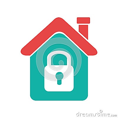 Color silhouette with house with padlock Vector Illustration