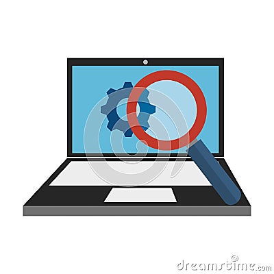 Color silhouette with laptop and search icon Vector Illustration