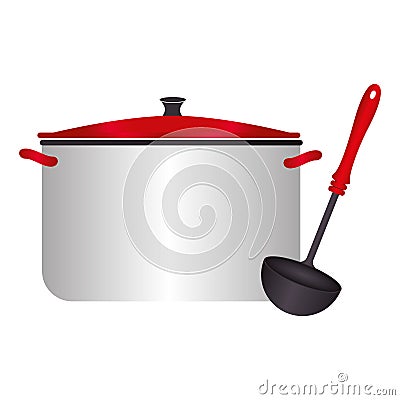 Color silhouette with pans and soup ladle Vector Illustration