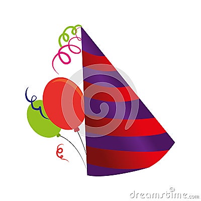 Color silhouette with party hat and balloons Vector Illustration