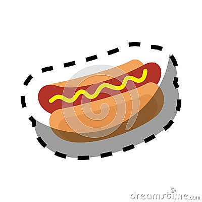 Color silhouette sticker of hot dog with sauce Vector Illustration