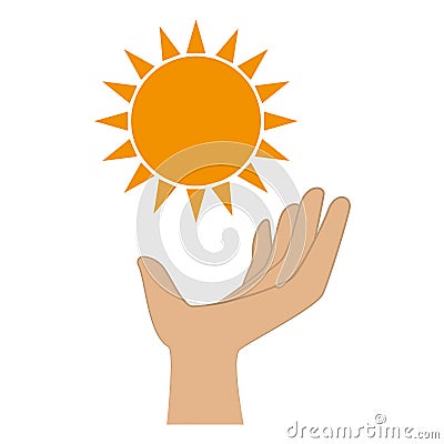 Color silhouette with sun and hand Vector Illustration