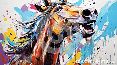 Color Splash Painting Of Horse In Graffiti-inspired Style Stock Photo