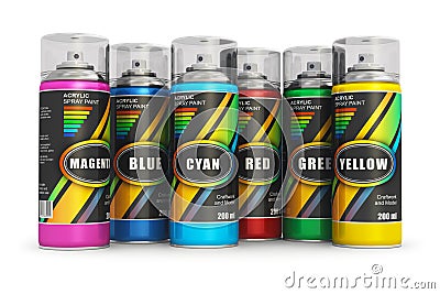 Color spray paint cans Stock Photo