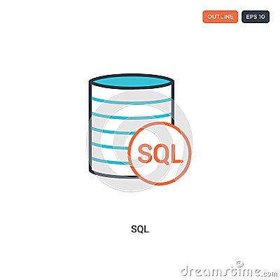 2 color Sql concept line vector icon. isolated two colored Sql outline icon with blue and red colors can be use for web, mobile. Vector Illustration