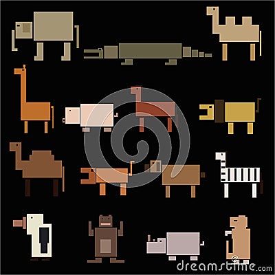 Color square digital simple retro animals Vector Illustration