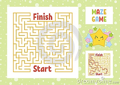 Color square maze. Find the right path from start to finish. Kids worksheets. Activity page. Game puzzle for children. Cute Vector Illustration